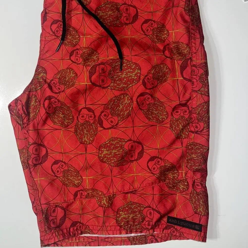 Ambiguous Red board shorts swim trunks Bearded Man Design men’s small